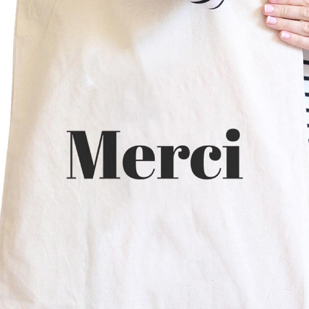 Merci Natural Canvas Bag Cute And Simple Shoulder bags Gift For Her