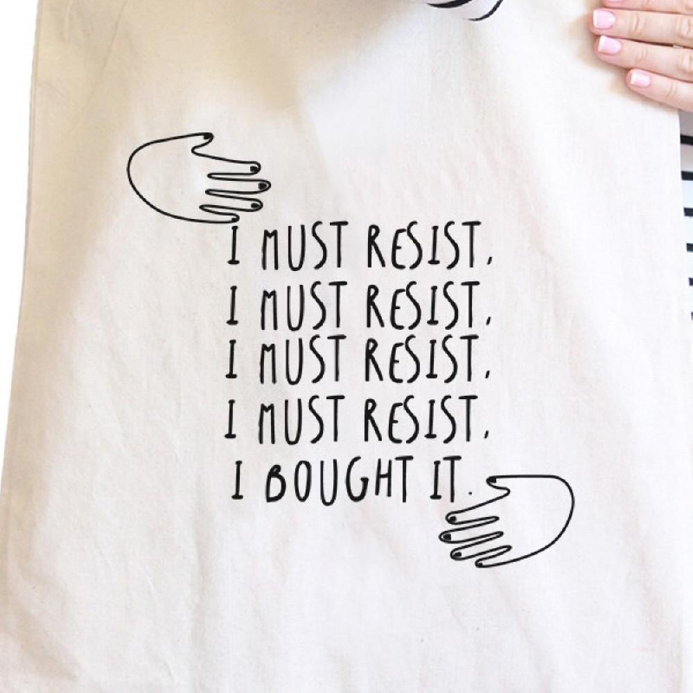 Must Resist Natural Canvas Bag Tote Bags Funny Gifts For Shopaholic