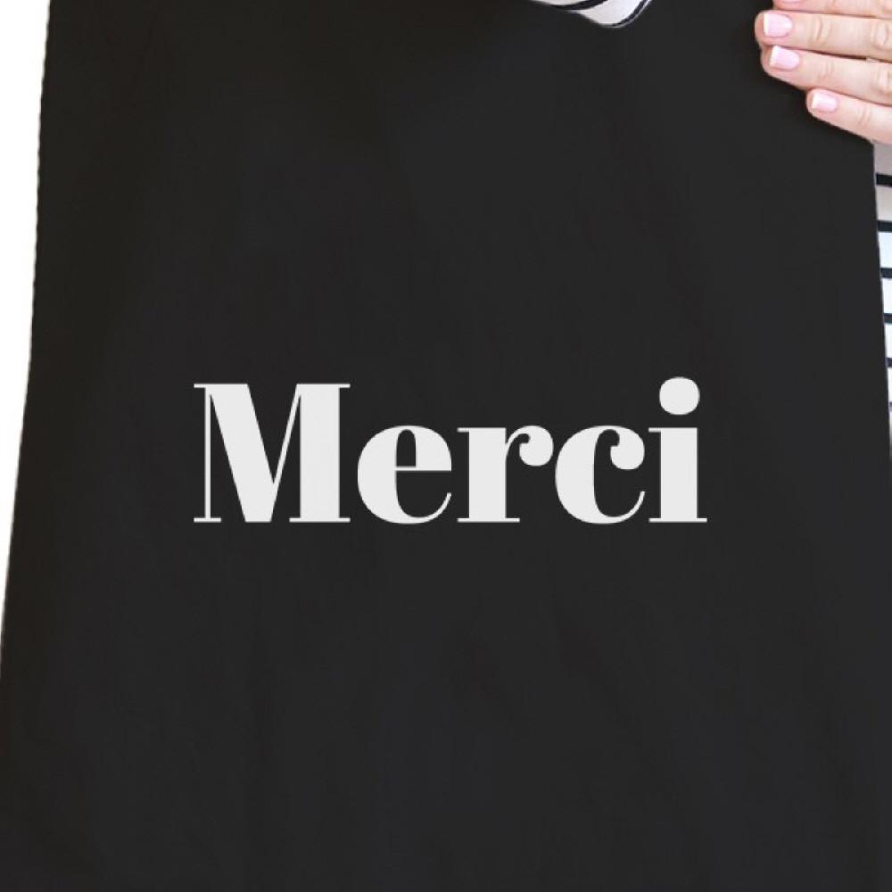 Merci Black Canvas Bag BFF Birthday Gift Idea Trendy Tote Bags