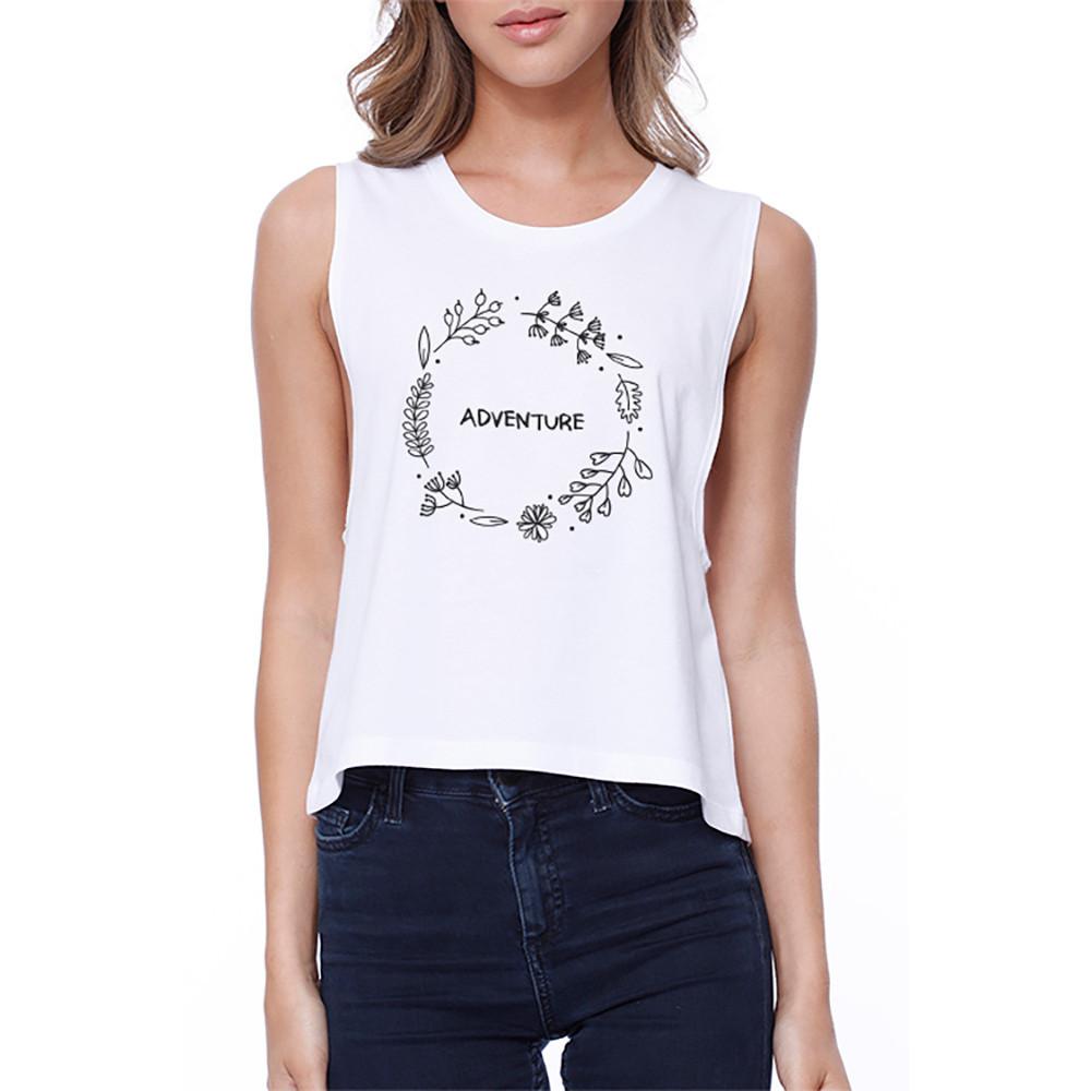 Adventure Flower Wreath Crop Tee Cute Tank Tops For Back To School