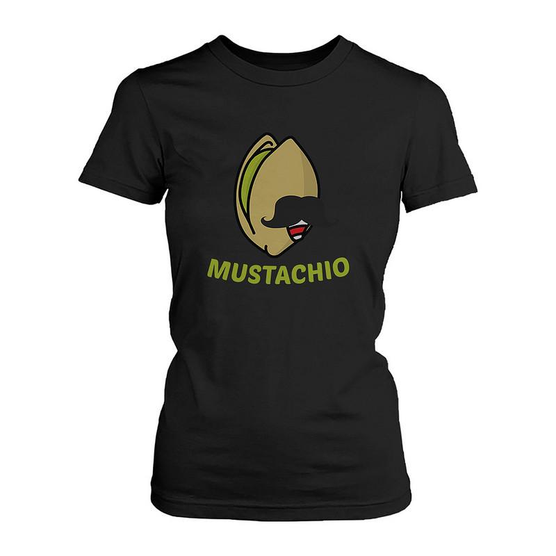 Mustachio Funny Black Women's T-shirt Round Neck Short Sleeve Graphic Tee