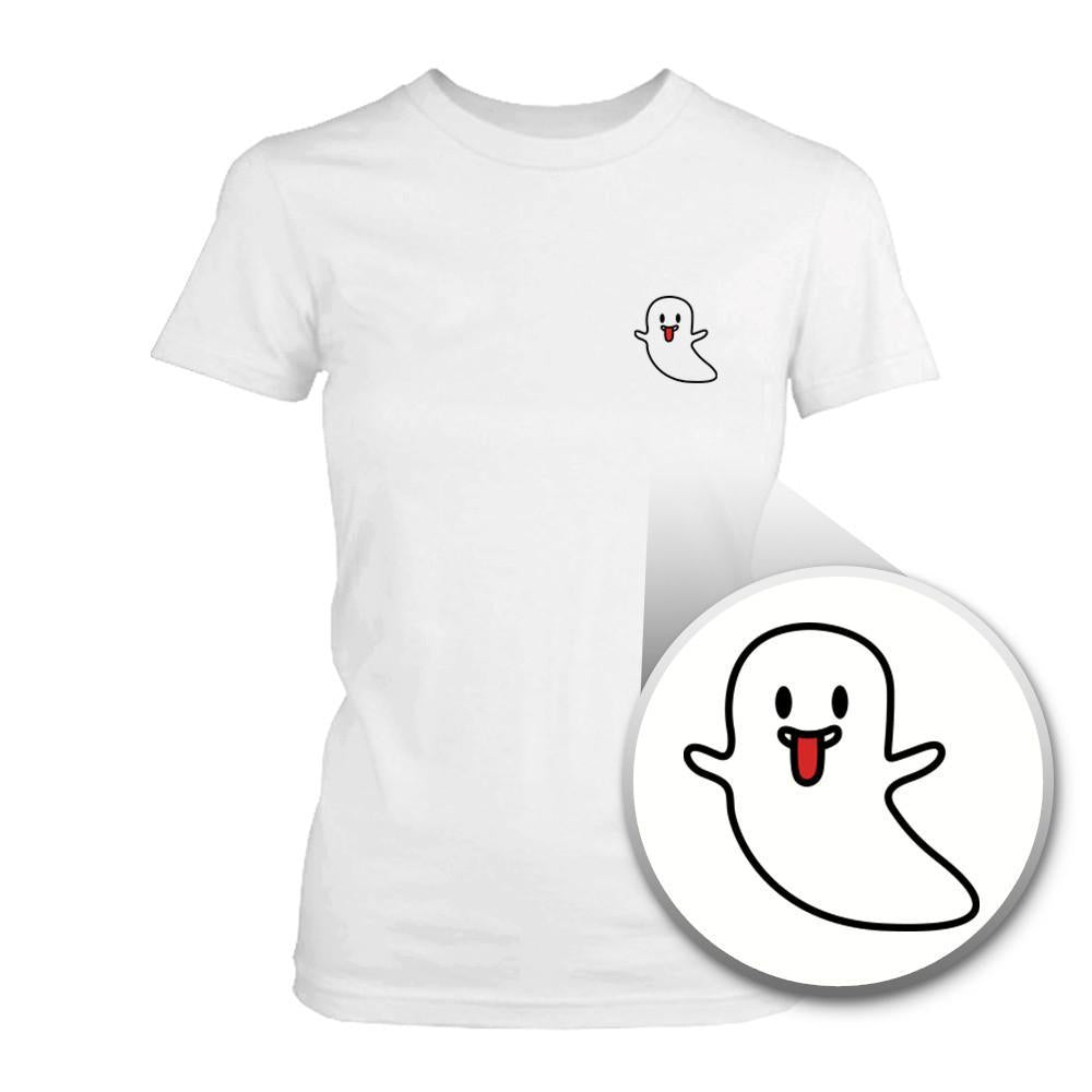 Cute Ghost Pocket Printed Women's Shirt Cute Tee For Halloween