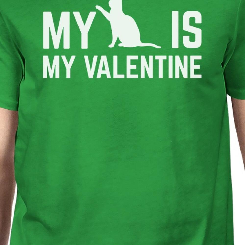 My Cat My Valentine Men's Green T-shirt Funny Design Round-Neck Tee