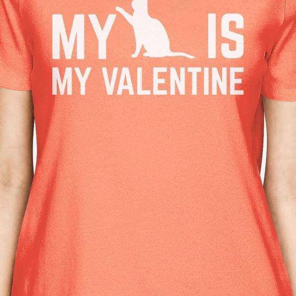 My Cat My Valentine Womens Peach T-shirt Cute Cat Print Shirt V-Day