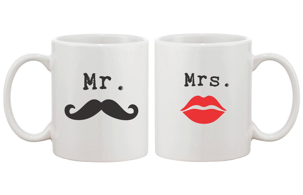 Mr Mustache and Mrs Lips Couple Mugs - His and Hers Matching Mug Cup Set