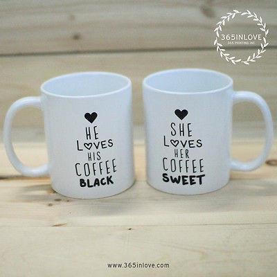 Black Coffee Matching Couple Mugs - His and Hers Matching Coffee Mug Cup