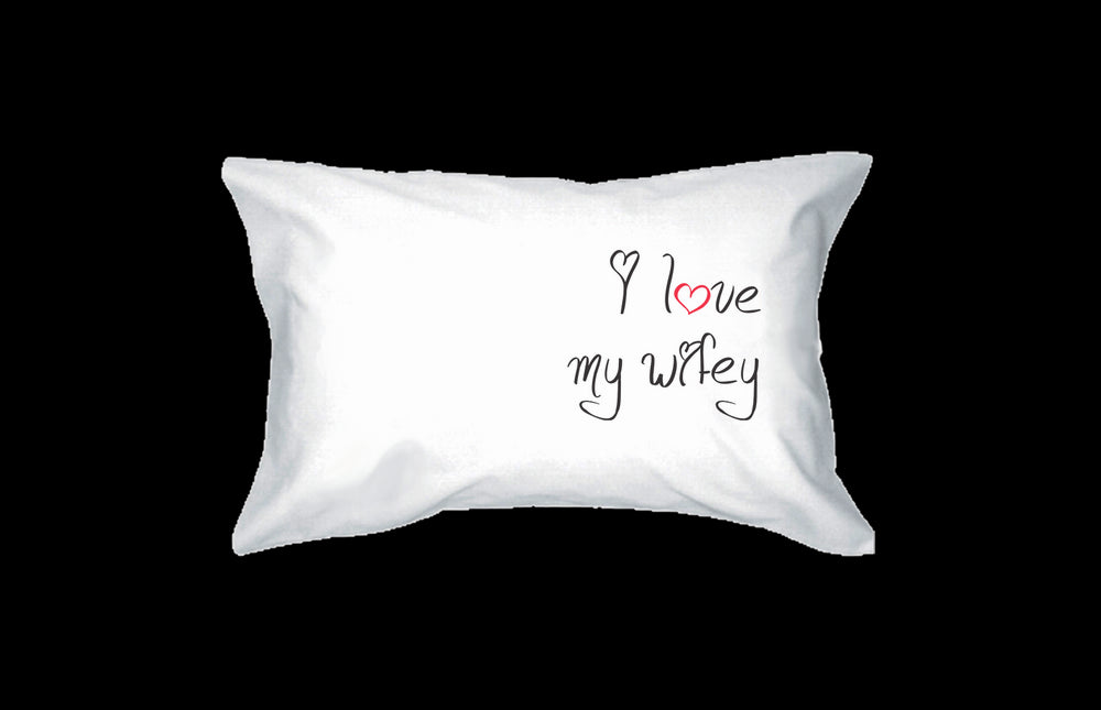 I Love My Hubby and Wifey Standard Size 21 x 30 Matching Couple Pillowcases