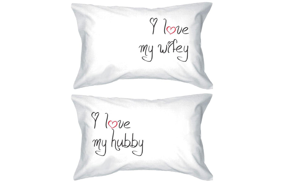 I Love My Hubby and Wifey Standard Size 21 x 30 Matching Couple Pillowcases