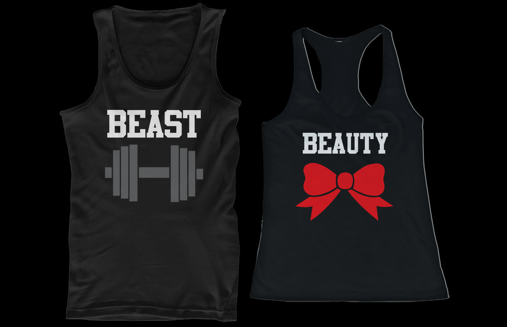 Beauty Beast Couple Tank Tops Funny Mtaching Work out Tanks For Couples