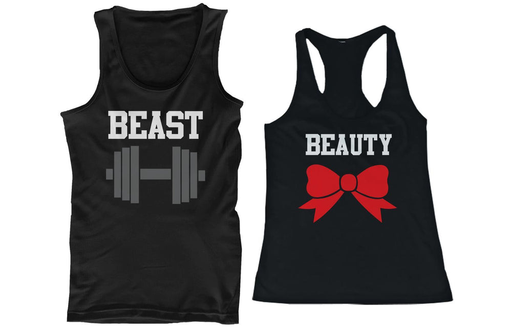 Beauty Beast Couple Tank Tops Funny Mtaching Work out Tanks For Couples