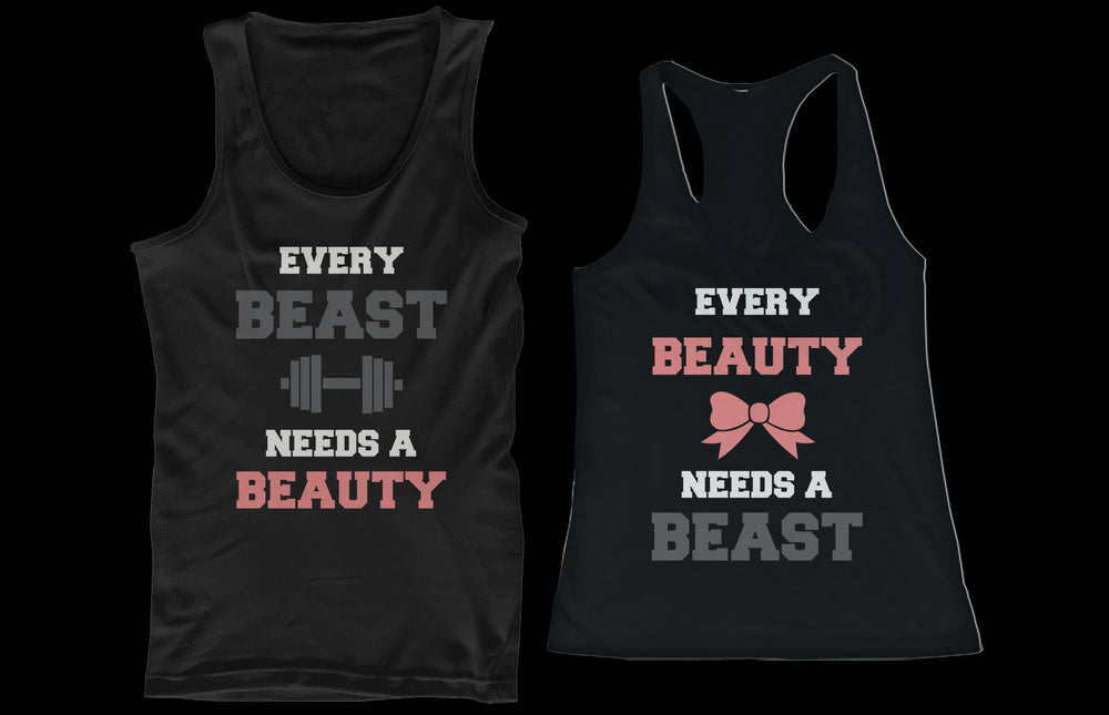 Beauty and Beast Need Each Other His and Her Matching Couple Tank Tops