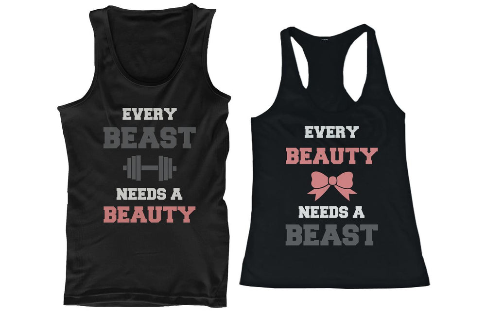 Beauty and Beast Need Each Other His and Her Matching Couple Tank Tops