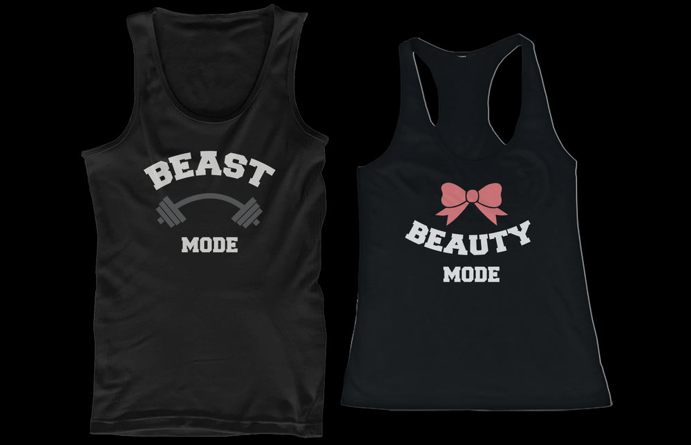 Beauty Mode and Beast Mode His and Her Matching Tank Tops for Couples